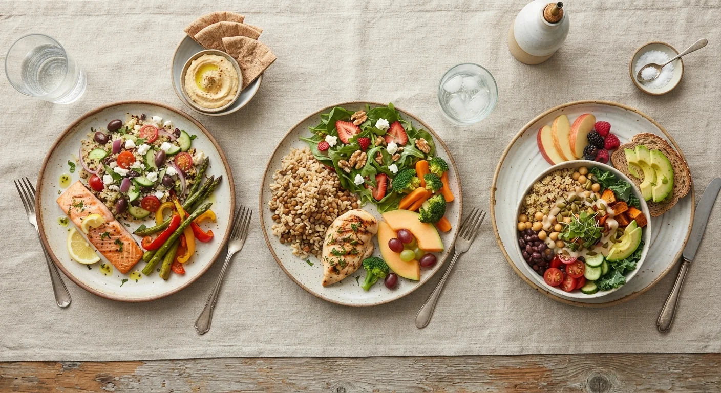 Mediterranean, DASH, and Whole-Food Diets Side by Side